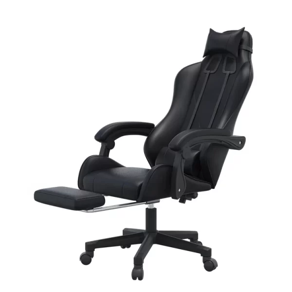 silla gamer reclinable con descansa pies y cojines protectores negra