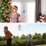 Niños jugando con el drone volador con sensores