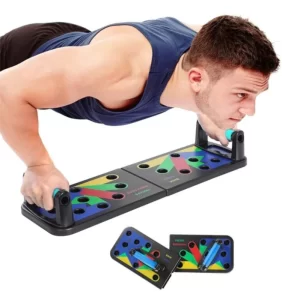 Hombre haciendo ejercicios en la Tabla de flexiones push up 9 en 1