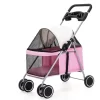 Coche mascotas 4 ruedas carrito transporte plegable pequeño rosa
