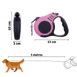 Correa retráctil para mascotas 3m resistente 12-5kg rosado