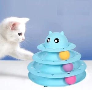 Juguete para gatos torre de 3 niveles con pelotas giratorias