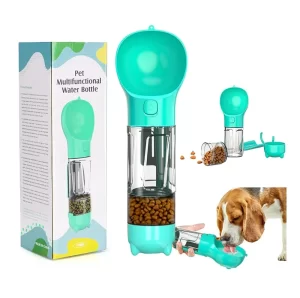 Bebedero botella de agua de viaje para mascotas 4 en 1 verde