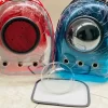 Maleta para mascotas trasparente azul y rojo