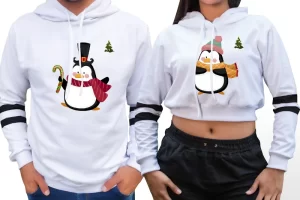 Buzo saco hoodie pingüinos familiares navideños