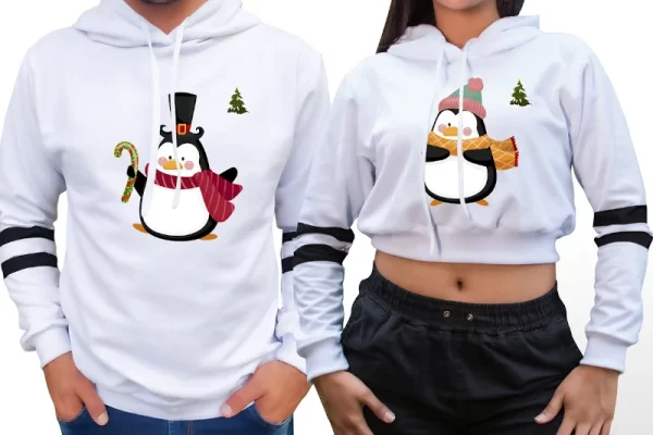 Buzo saco hoodie pingüinos familiares navideños