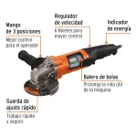 Esmeriladora angular 4-1-2 1100W profesional Truper 4