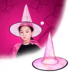 Sombrero de bruja transparente para halloween rosado