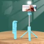 Palo selfie con trípode y luz LED celeste