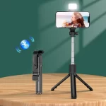 Palo selfie con trípode y luz LED negro