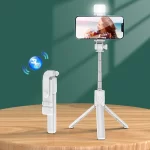 Palo selfie con trípode y luz LED blanco