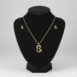 Juego-de-collar-y-Aretes-Diseno-Gato-Silueta