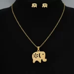 Juego de collar y Aretes Elefante de Acero Inoxidable