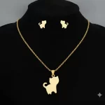 Juego de collar y Aretes Gato Dorado