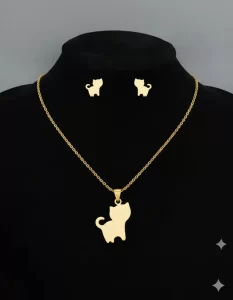 Juego de collar y Aretes Gato Dorado