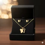 Juego de collar y Aretes Mariposa media Silueta