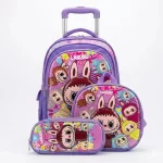 Maleta Escolar Con Ruedas Y Carrito Labubu
