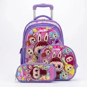 Maleta Escolar Con Ruedas Y Carrito Labubu