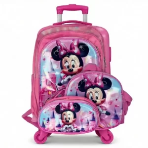 Maleta Escolar Con Ruedas Y Carrito Mickey y Minie