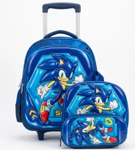 Maleta Escolar Con Ruedas Y Carrito Sonic