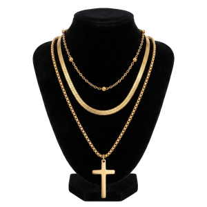Set de Cadena Cruz 22cm Dorado