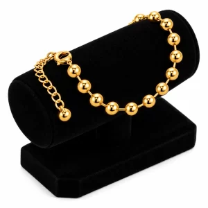Pulsera Perlas Grandes Dorada Acero Inoxidable